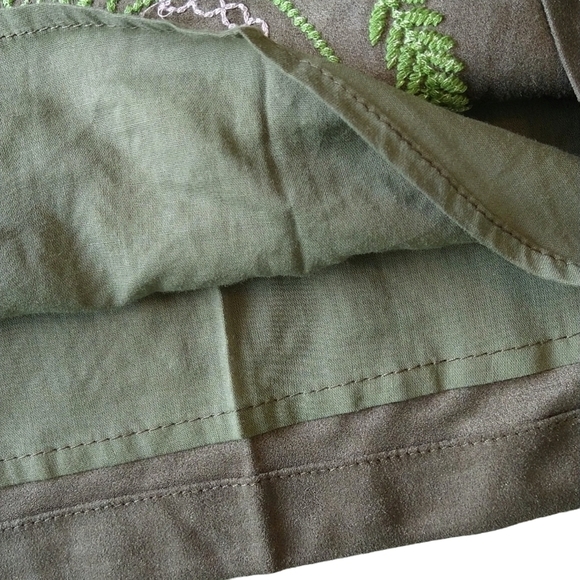 Umgee NWT Faux Suede Floral Embroidered Shift Mini Dress Olive Green Boho - Picture 6 of 6